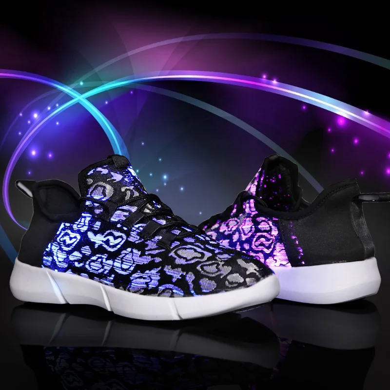 New Summer Led Fiber Optic Shoes for girls boys men women USB Recharge glowing Sneakers Man light up shoes Size 25-46