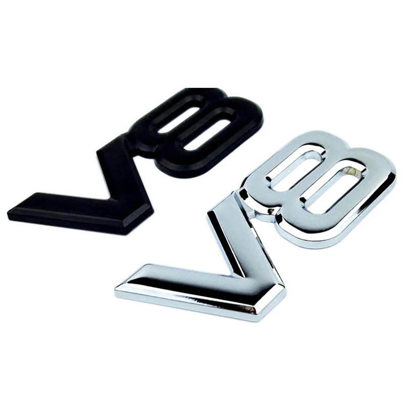Auto Metal Alloy 3D V8 Logo Engine Displacement Trunk Rear Car Badge Decal Chrome V8 Side Wing Emblem Sticker Car Styling