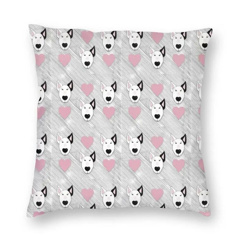 

Bull Terrier Dog Hearts Stripes Pattern Cushion Cover Animal Throw Pillow Case for Sofa Fashion Pillowcase Home Decorative