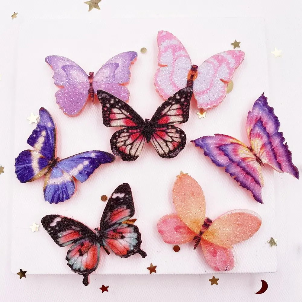 New Felt Fabric Glitter Bepowder Colorful Butterfly Applique Wedding DIY Sewing Patch Hair Clip Accessories DIY Craft XE29