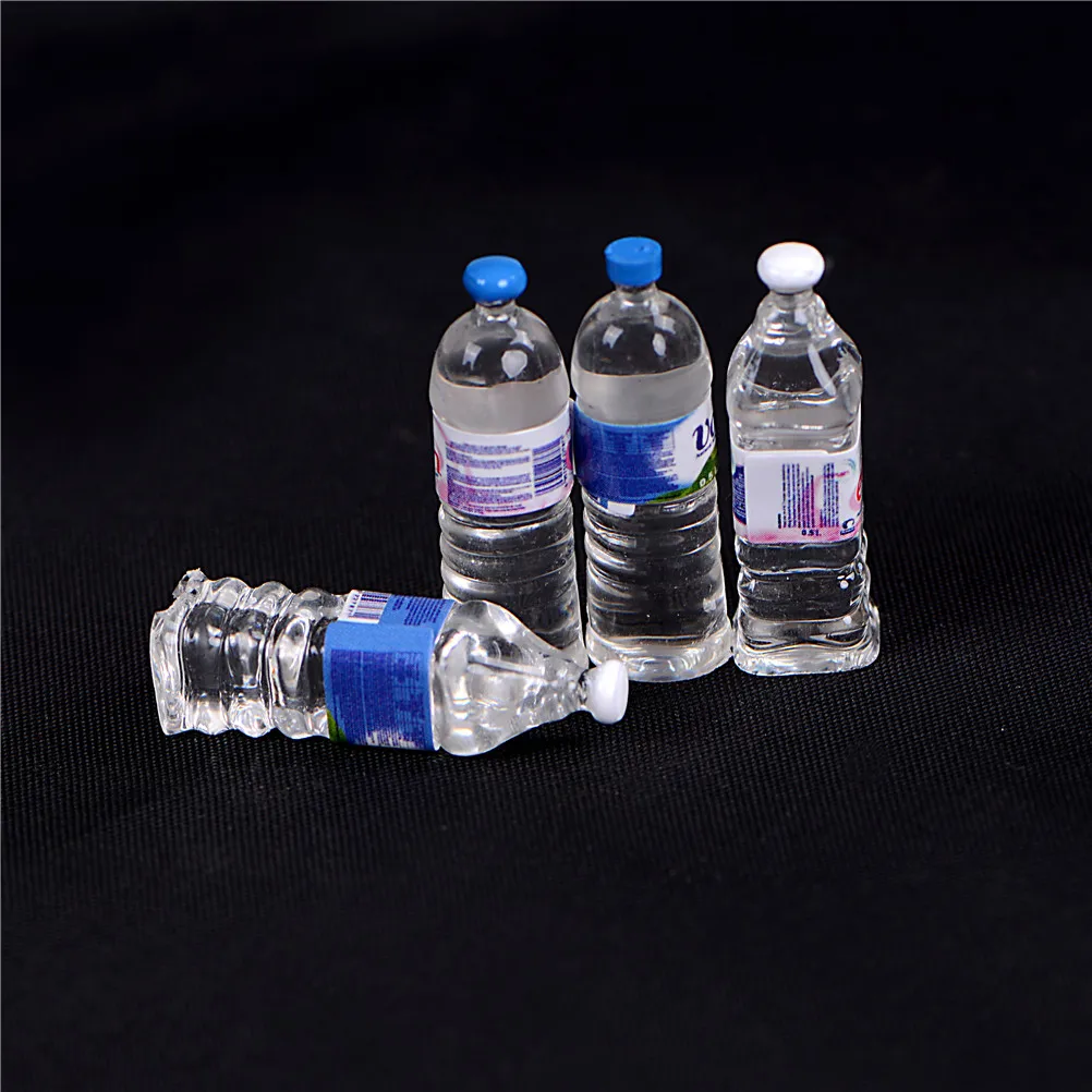 4 PCS Mini Mineral Water Bottles Dollhouse Miniature Toy Doll Food Kitchen Living Room Accessories Kids Gift Pretend Play Toys