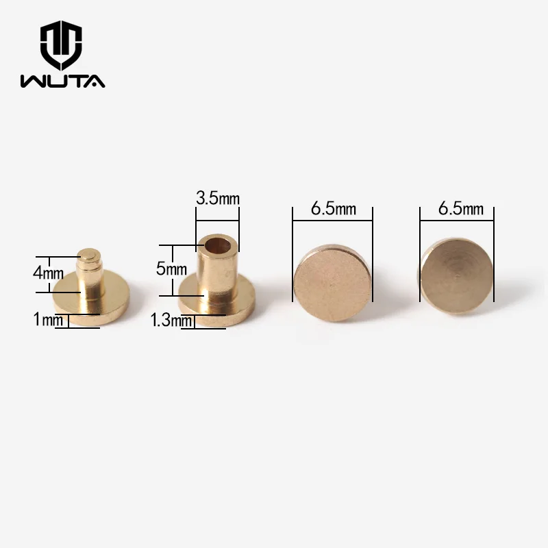 WUTA  High Quality 50set Solid Brass Flat Head Rivet Double-sided Belt Nails Leathercraft Hardware Install Only With Hammer