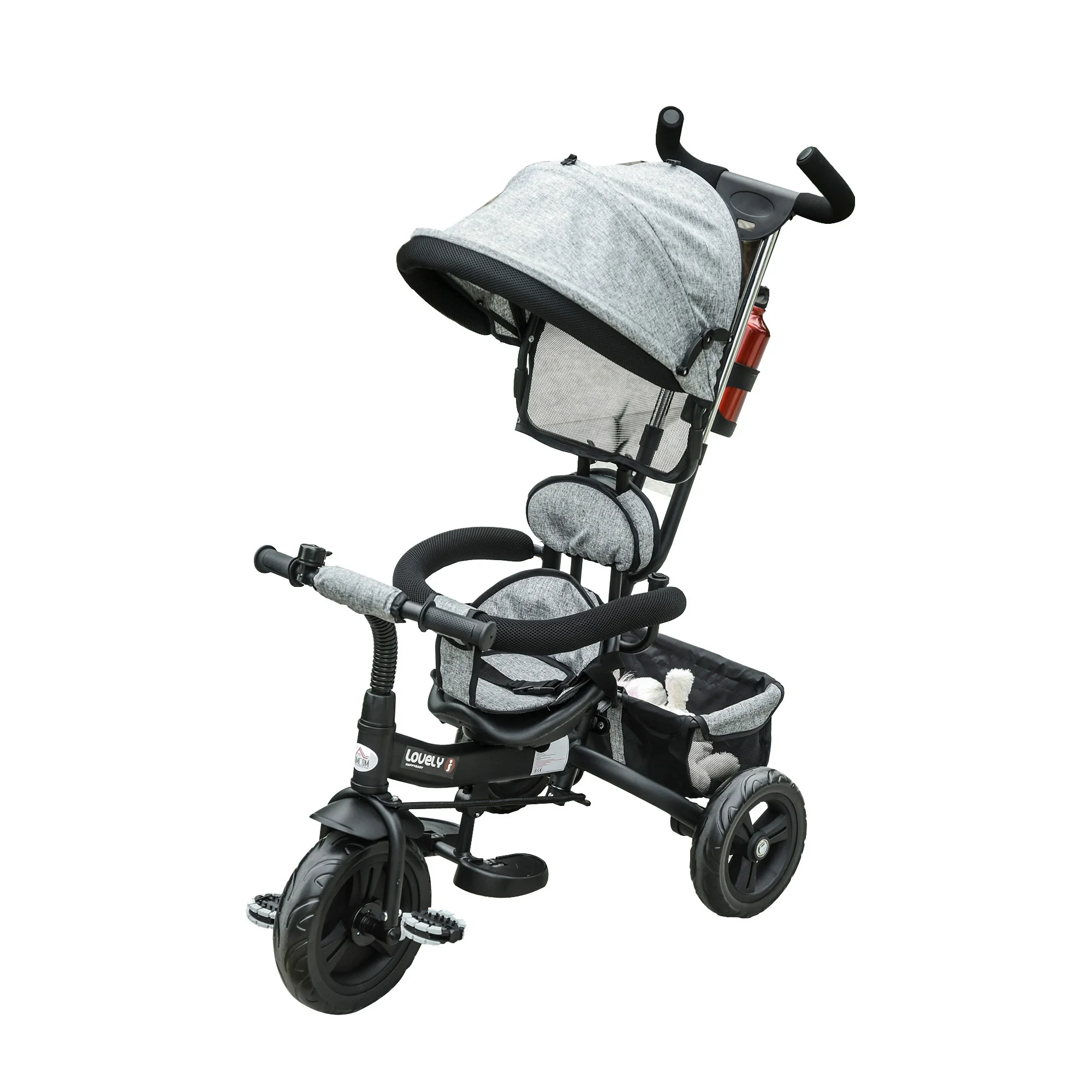 HOMCOM 2 in 1 baby tricycle for + 18 months with push handle adjustable bar removable footrest 92x51x110 cm Gray