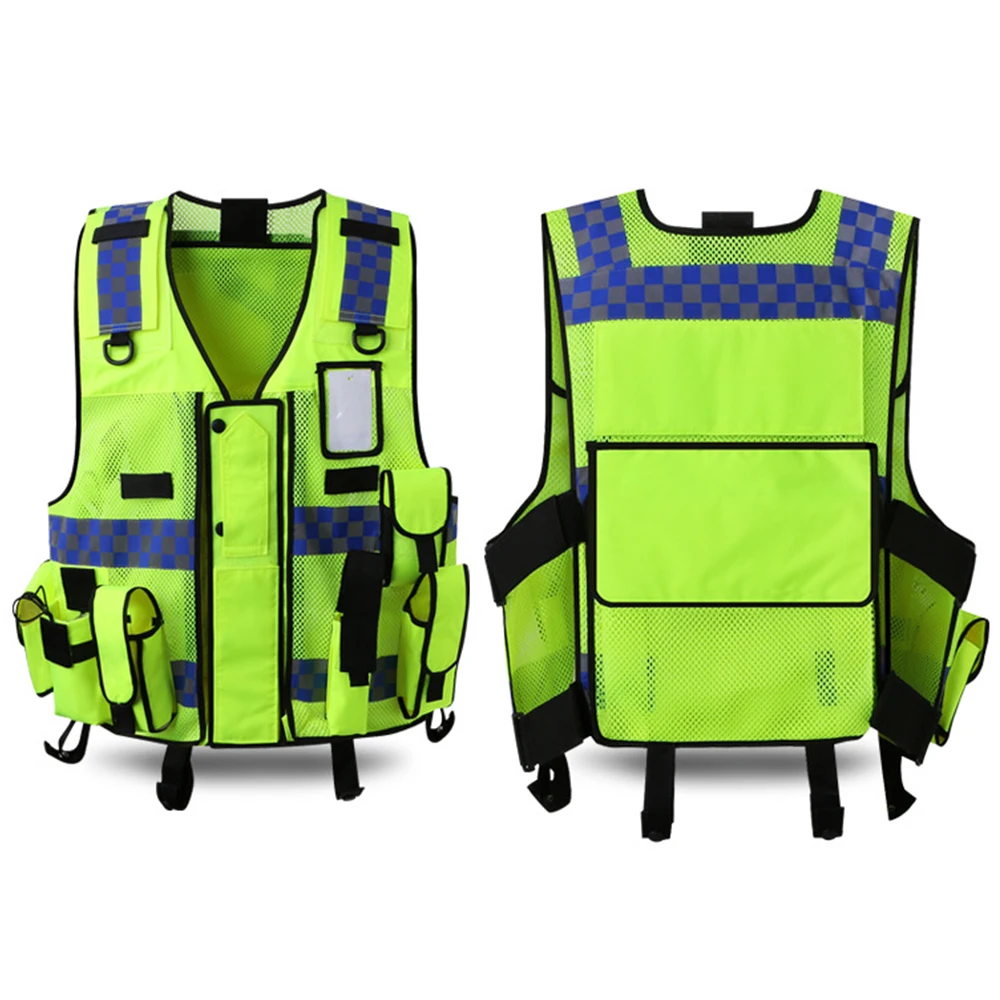 Unisex Reflective Vest Mesh Breathable Waistcoat Pockets Zipper fit Tactical Traffic Night High Visibility Safety Clothing