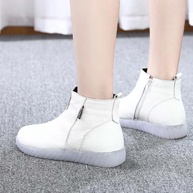 GKTINOO Genuine Leather Ankle Boots Women Comfortable Zip White Booties Woman 2024 Nurse Shoes Warm Fur Lining Platform Boots