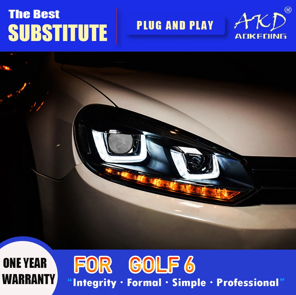 

AKD Head Lamp for VW Golf 6 LED Headlight 2009-2012 Headlights Golf6 DRL Turn Signal High Beam Angel Eye Projector Lens