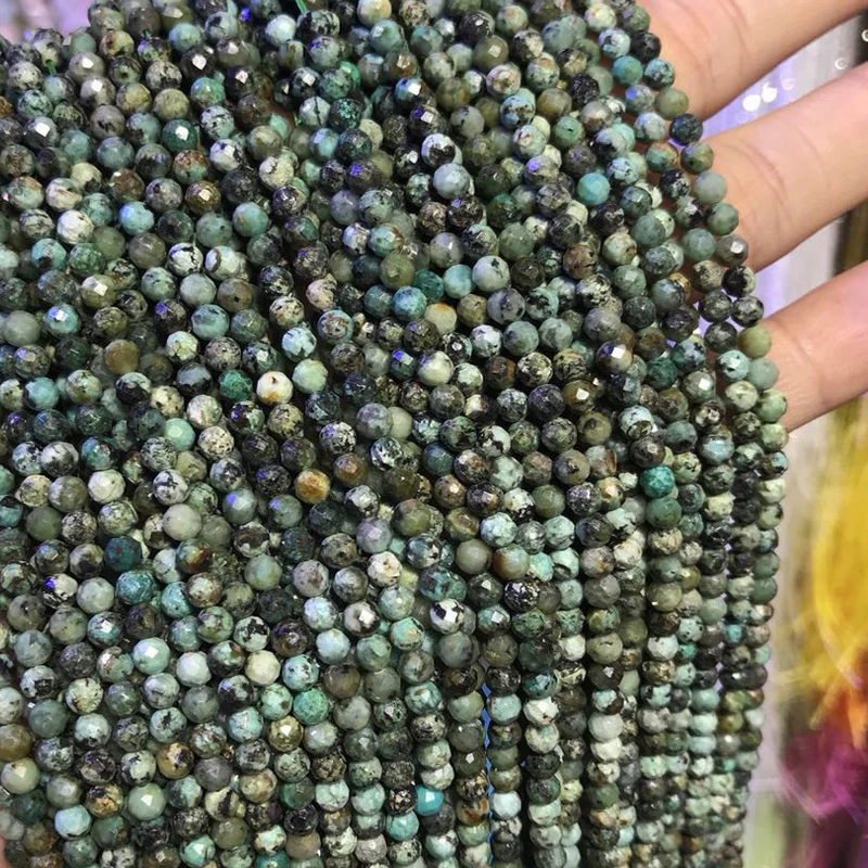 Perles Turquoises africaines naturelles facettées 3mm 4mm, petites pierres rondes en vrac pour la fabrication de bijoux, Bracelet 15''