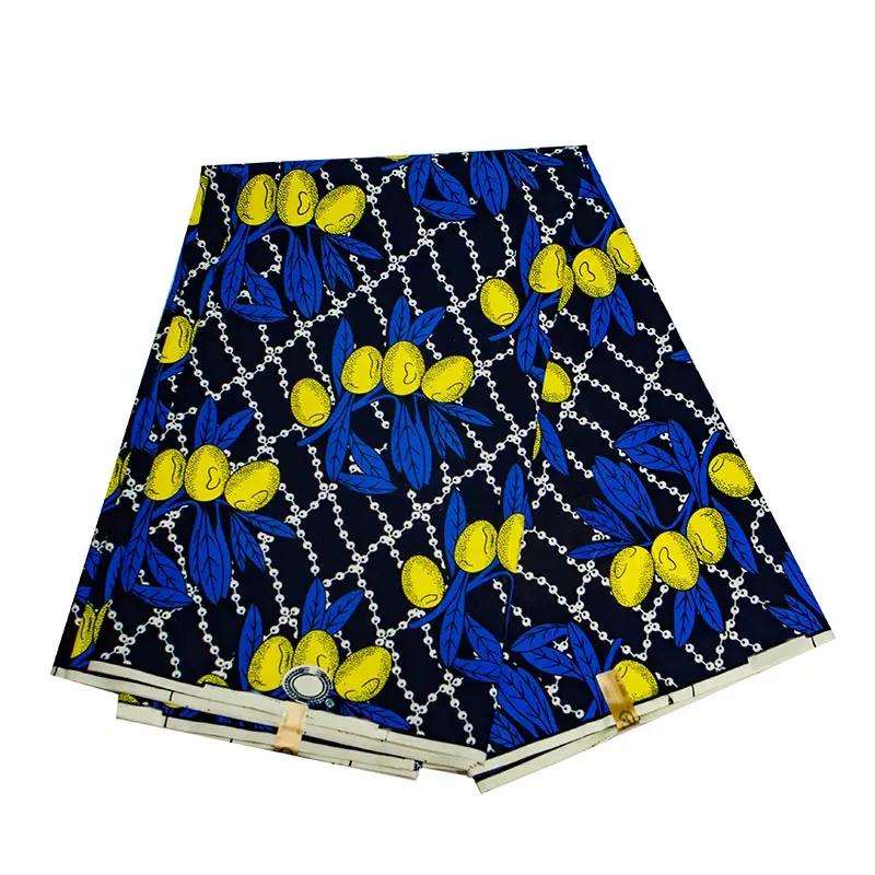 Tela africana de Ankara 2020 de alta calidad, tela de cera Real con estampado azul y amarillo, tela de cera garantizada para ropa de mujer