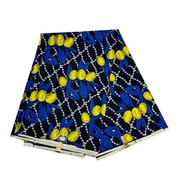 Veritable 2020 High Quality African Ankara Fabric Real Wax Blue Yellow Print Guaranteed Wax Fabric For Women Clothes