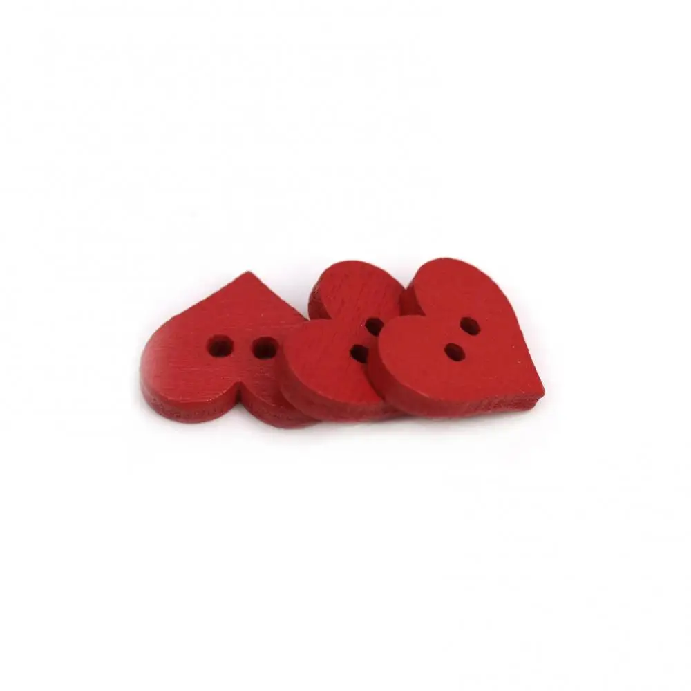 100Pcs 1.5x1.2cm Red Heart Button For Kids 2 Holes Red Love Heart Wooden Button Clothes DIY Sewing Accessory Decor Crafts DIY