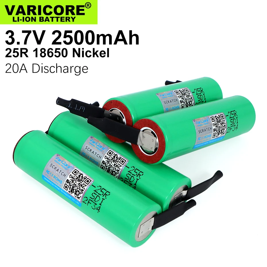 1-10PCS VariCore original 18650 2500mAh Battery INR1865025R 3.6 V Discharge 20A Dedicated Battery Power + DIY Nickel