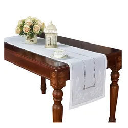[Camellia Casa 874]Elegant Hemstitch Table Runner,Specially Treated Polyester,Linen Look & Washable, Chamomile