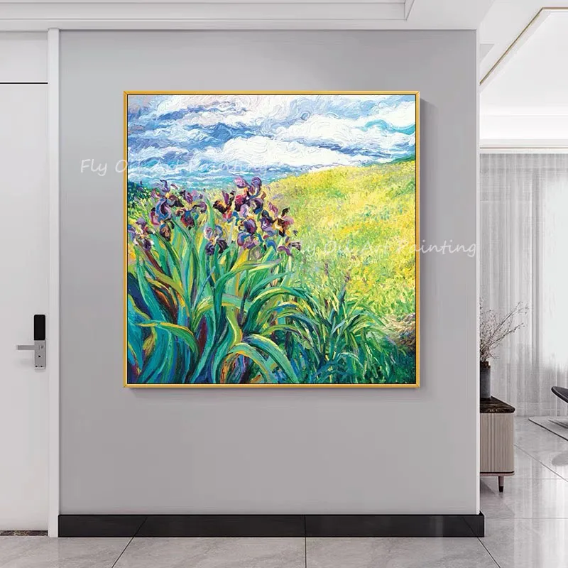 

100% hand painted colorful landsacpe flower blue sky Oil Painting Modern Artwork Pictures Thick Wall Art Decoration Gift