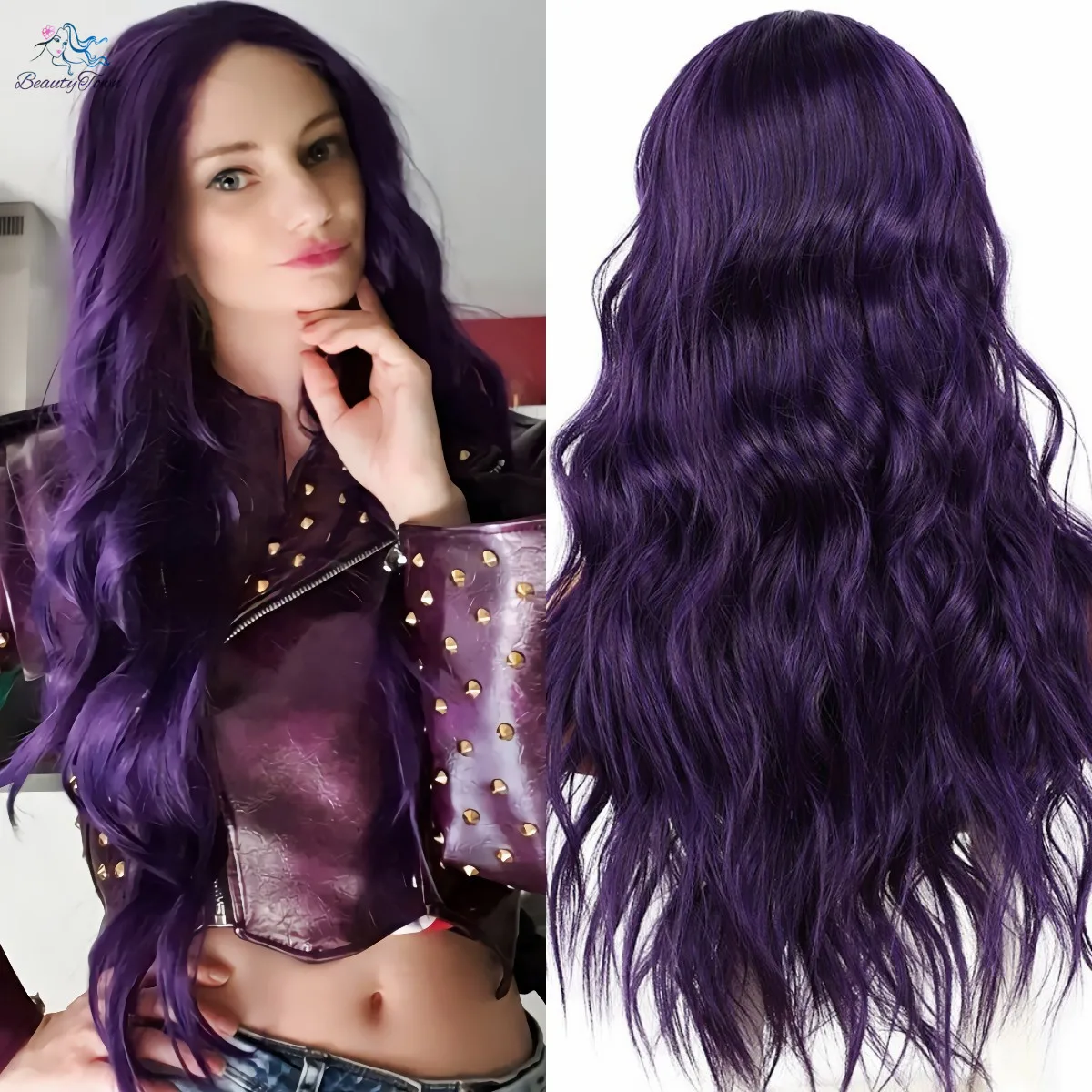 Long Body Wave Purple Lace Wig For Women Deep Middle T Part Lace Wig Daily Makeup Cos Wedding Party Holiday Synthetic Lace Wigs