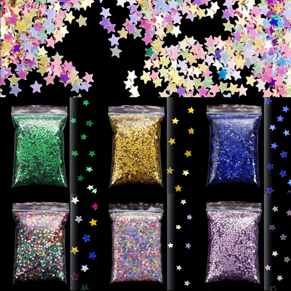 20g/Lot Chunky Glitter Star Flakes Holographic Foil Flakes For Resin Art Crafts Nail Art Decor Slime Jewelry Making Accessories