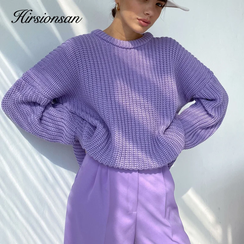 Hirsionsan Thicken Loose Sweater Women Elegant Autumn Winter Warm Oversized Knitted Pullovers Casual Cashmere Solid Female Tops