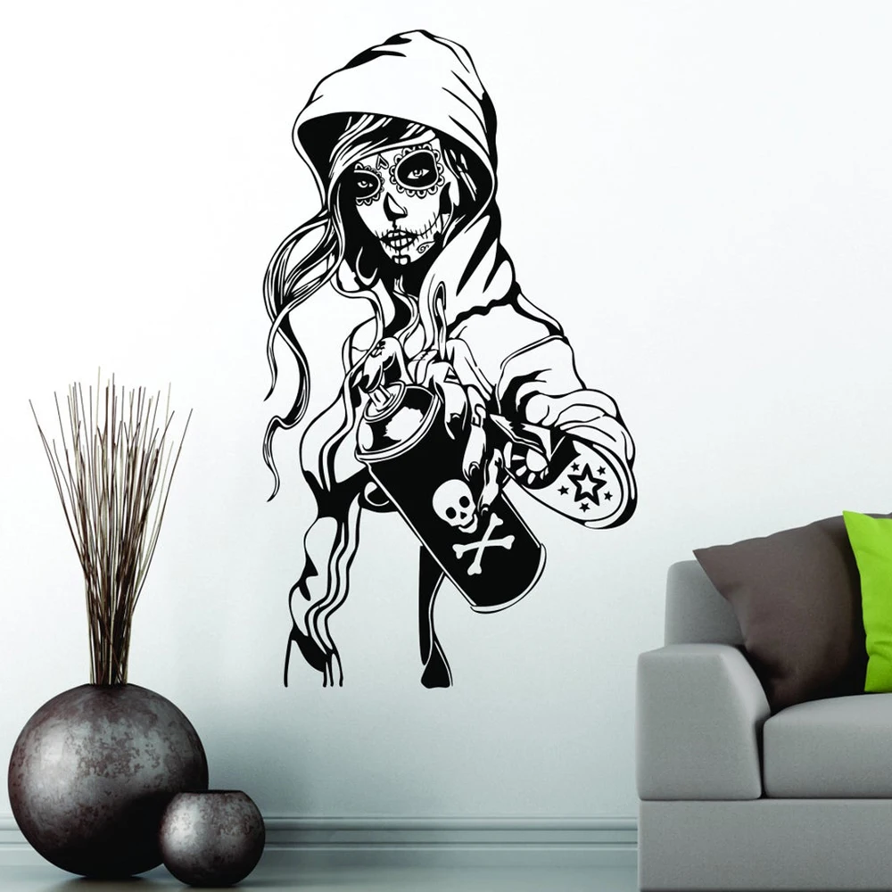 Tattoo Girl Wall Decal Candy Sugar Skull Graffiti Girl Tattoo Decor  Wall Sticker Rockabilly Mexican Day of the Dead Art C927