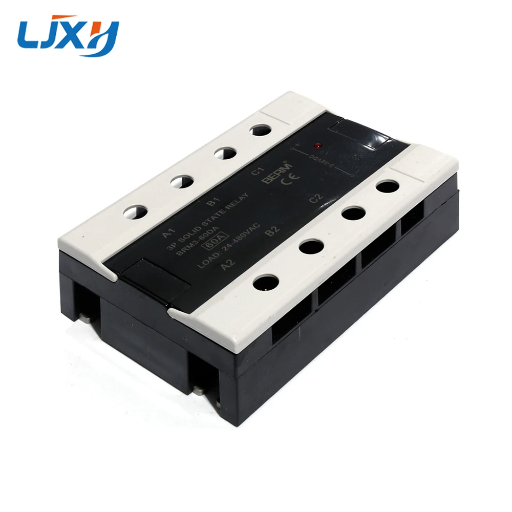 

LJXH Three Phase SSR Black 3~32VDC Control 24~480VAC 3P Solid State Relay BRM3 25DA/40DA/60DA/80DA/100DA Electronic Parts