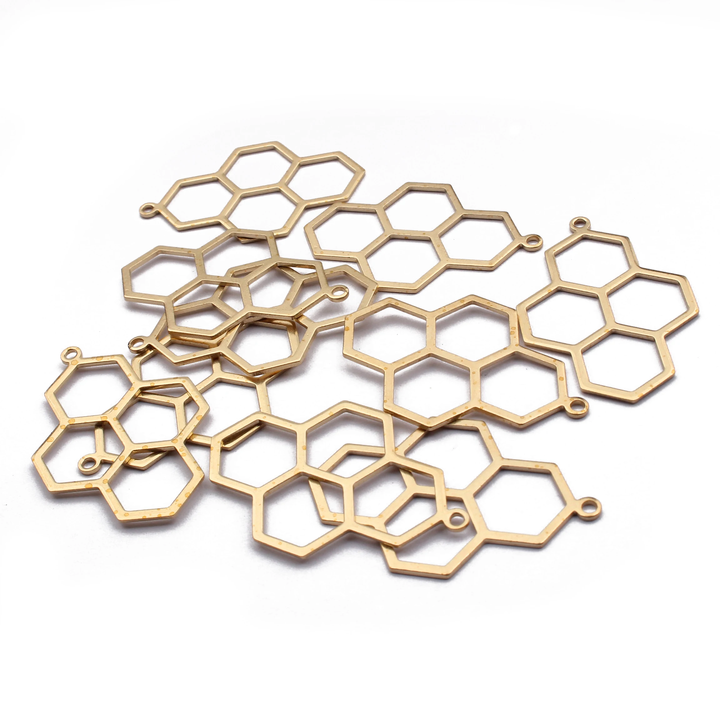 10pcs Raw Brass Geometric Honeycomb Charms Hanging Earrings Frame Charms Pendant For DIY Jewelry Findigns Making