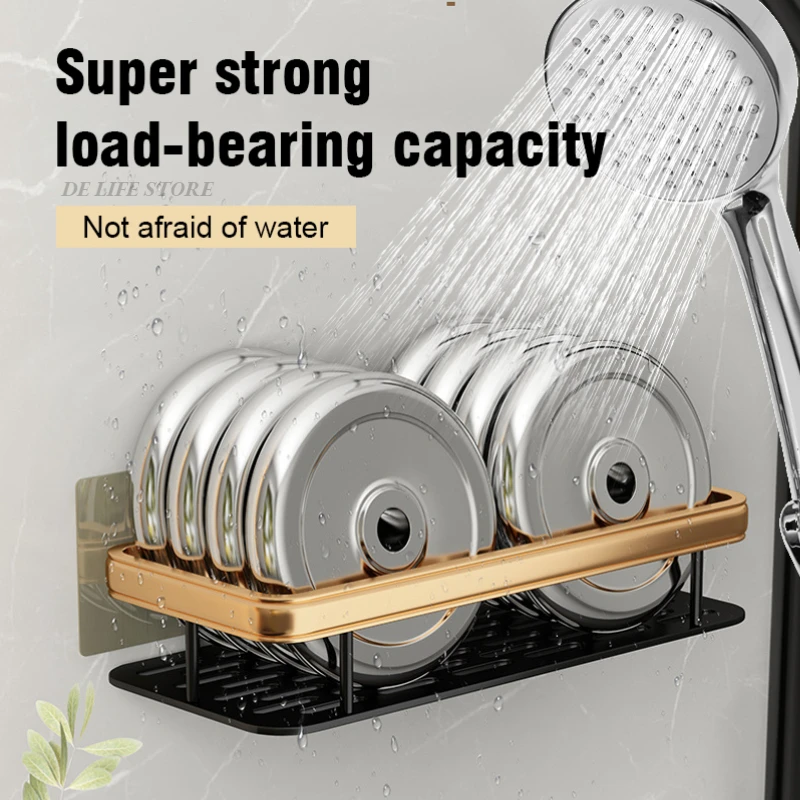 Luxury Bathroom Shelves Without Drilling RustProof Aluminum Shower Wall Shelf Shampoo Towel Holder Bathroom Organizer Accessorie