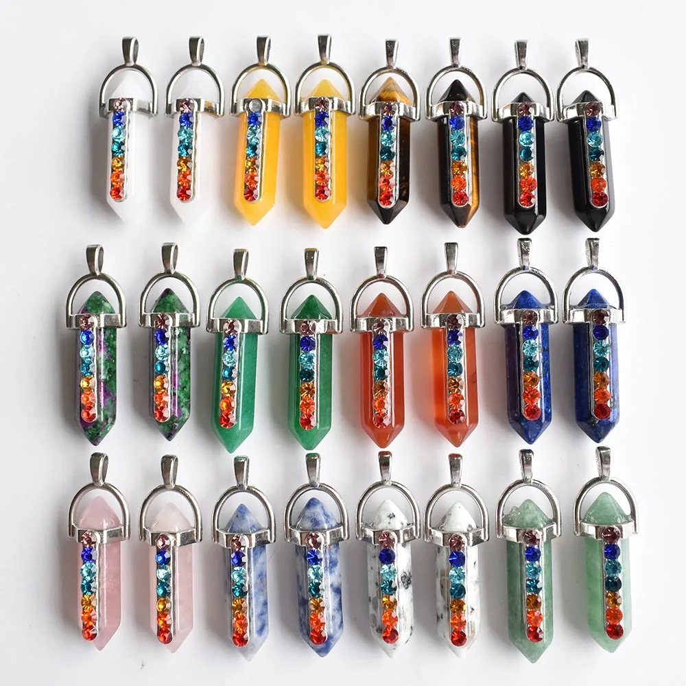 7 Chakra Naturstein Lapislazuli Tigerauge Quarz Obsidian Anhänger für DIY Schmuckherstellung Halsketten Zubehör 24 Stück/Lot Großhandel – Detail 1