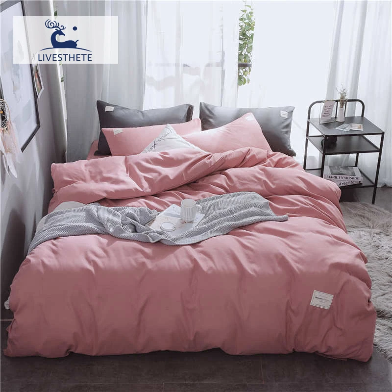 

Liv-Esthete Luxury Pink Bedding Set Soft Printed Duvet Cover Flat Sheet Double Queen King Bed Linen Bed Sheet Quilt Cover