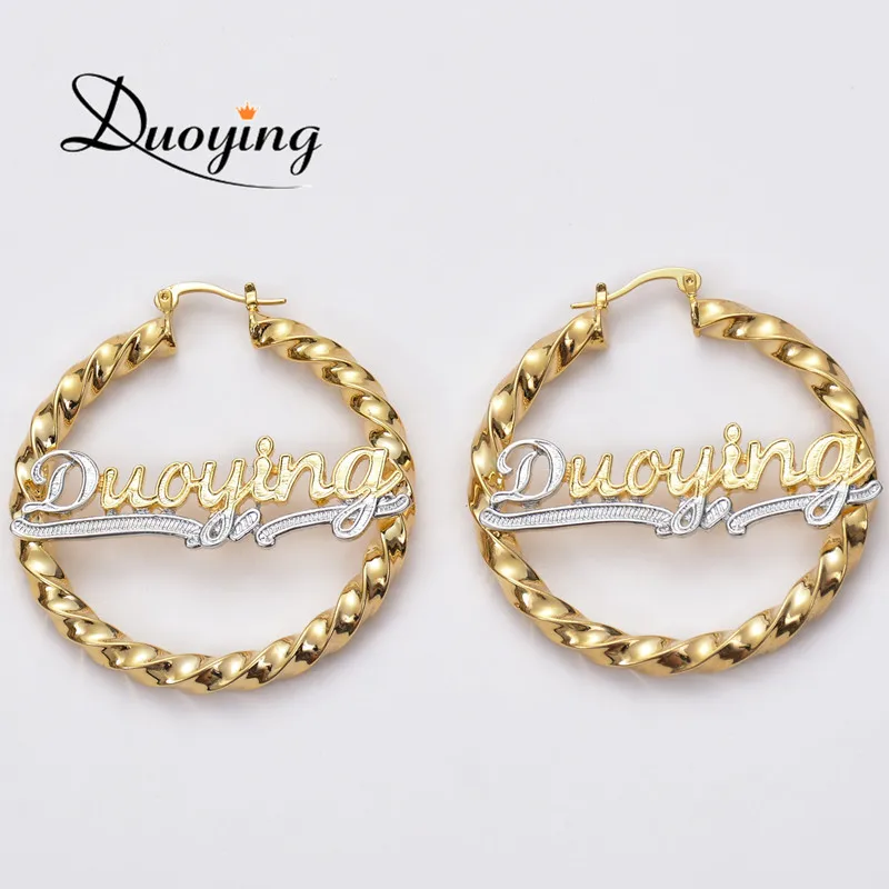 Imagem -02 - Double Color Plated Hoop Earrings Brincos com Nome Personalizado Jóias Halloween