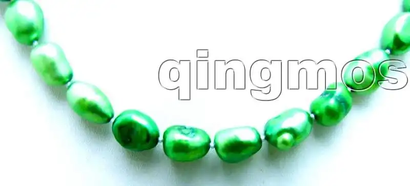 Qingmos Fashion Dark Green Pearl Necklace for Women with 7-9mm BAROQUE Natural Freshwater Pearl Chokers Jewelry 17