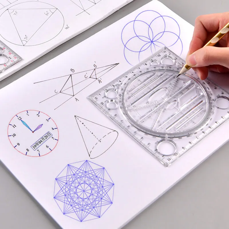 Régua de modelo de desenho multifuncional, ferramenta de medição, design de arte, elipse geométrica, matemática