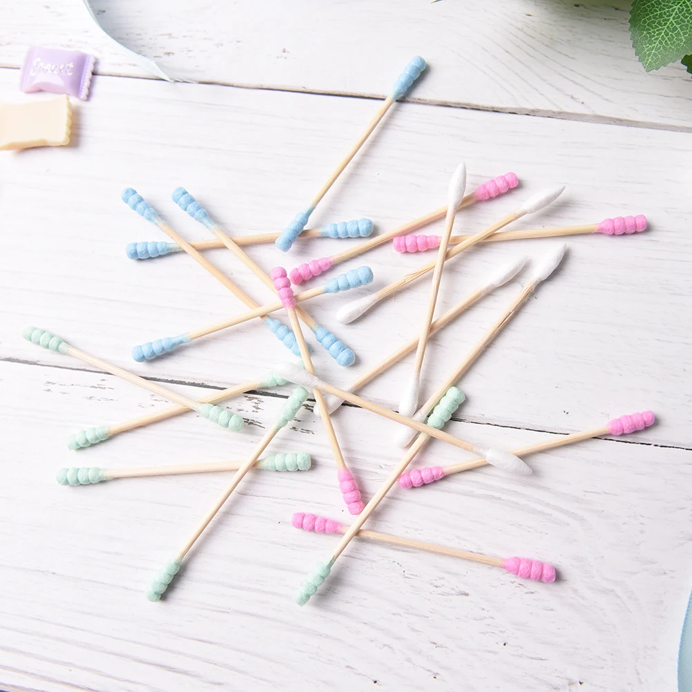 100PCS Double Head Ended Clean Cotton Buds Cosmetic Cotton Swab Stick Ear Clean Tools For Children Adult Pink Green