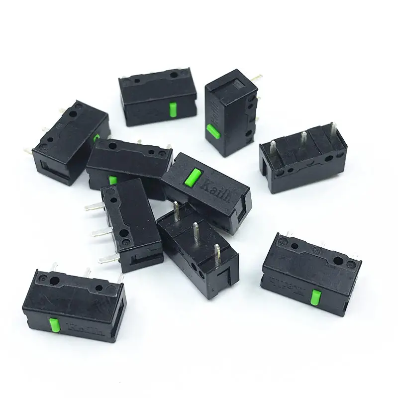 Free Shipping 10Pcs Kailh Black Shell green dot Mouse Micro Switch Button 60 million life Gaming Mouse Micro Switch Mouse Button