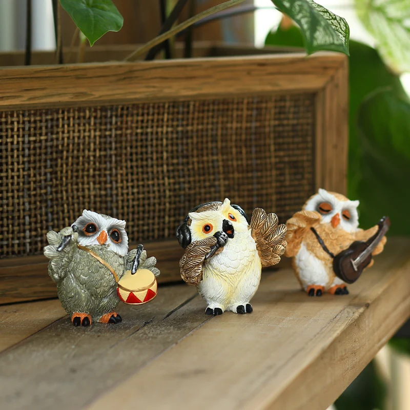 

Pastoral Resin Mini Owl Figurines Ornaments Living Room Desktop Miniature Animal Statue Decorative Garden Decoration Accessories