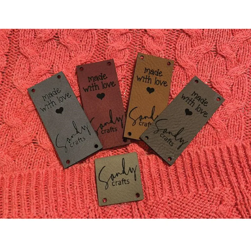 40pcs Handmade Knittting label Custom branding logo Crochet Garment - DIY tags Sewing leather Clothing label Handcraft items