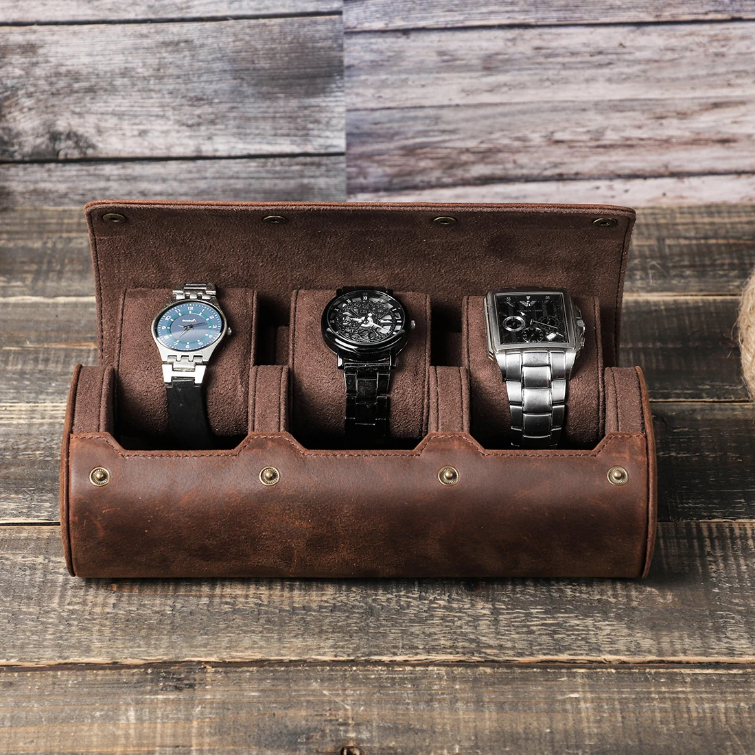 Retro 3 Slots Watch Box Organizer For Men Watch Gift Box Leather Case Watch Roll Travel Display Storage Box with Slid in Out