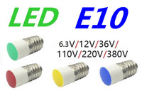 5PCS   Flat top Indicator LED E10 6v~6.3v 12V 24v E10 36V E10 110v 220v 380v instrument bulb 220v E10 380v Flat head Button bulb