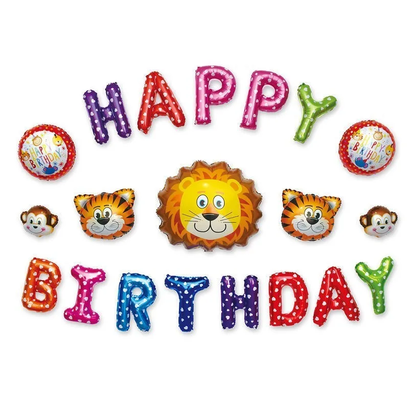 

Jungle Animal Foil Balloons Happy Birthday Party Package Decorations Kids Helium Baby Shower Gender reveal Lion tiger Ballons