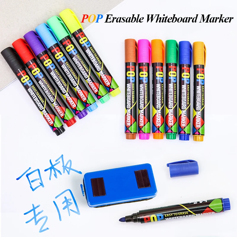 Artriink 8/12 Colors Erasable Whiteboard Marker Smooth Bright Refillable Kids Stationery Gift School Supply Students Set