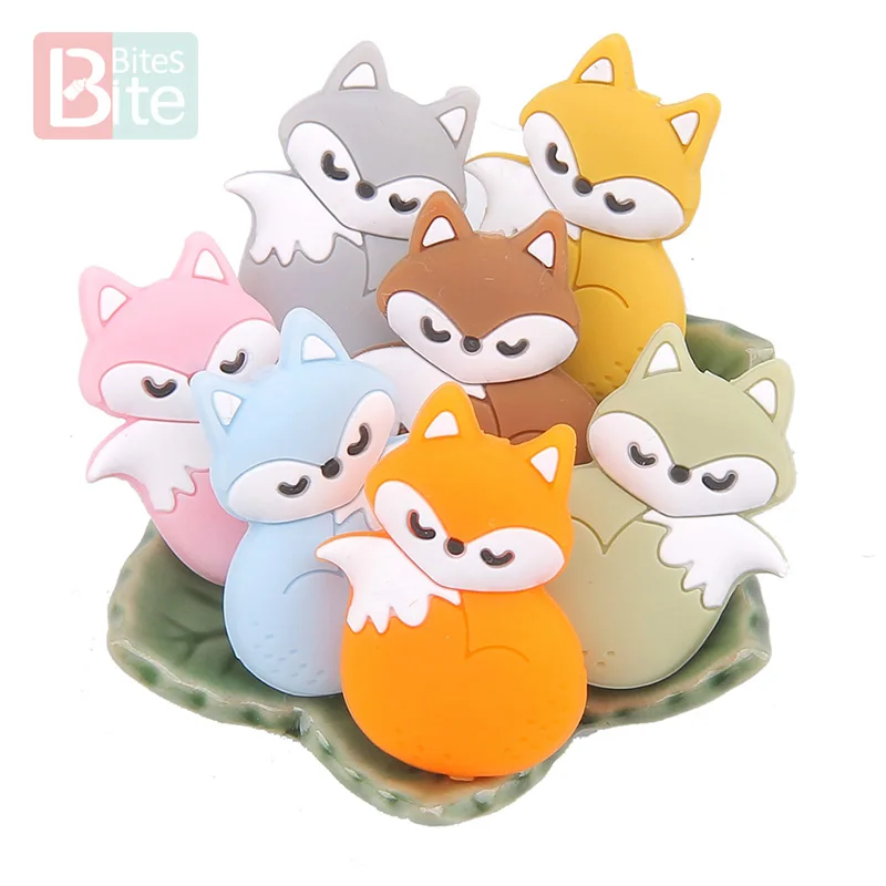 1/5pc Silicone Mini Fox Baby Pacifier Pendants Food Grade Silicone Bead Rodent Animal Baby Teether Tiny Rod Children\'s Goods Toy