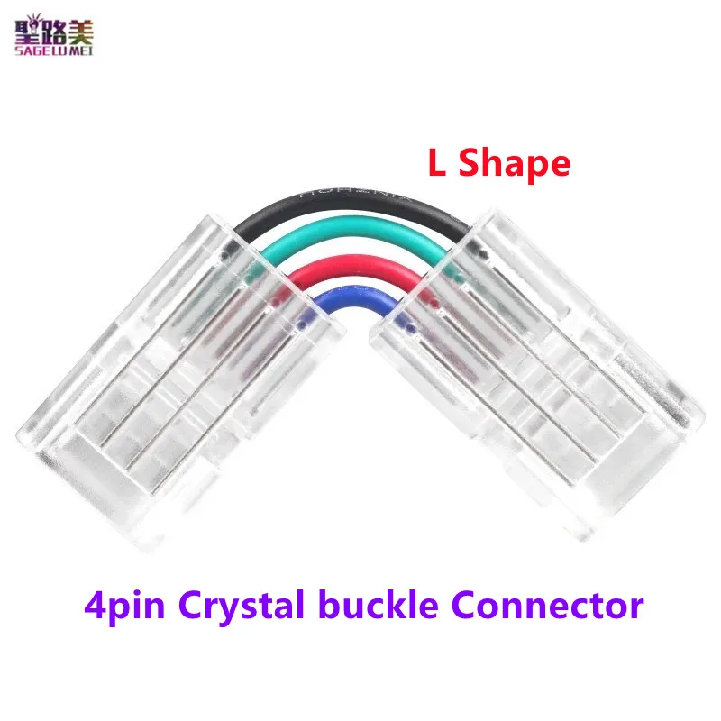 10pc 8/10mm 2pin/4pin Crystal Buckle Right Angle Transfer Conector 4pin I/L Shape Led Connector for IP65 5050RGB Led Strip Light