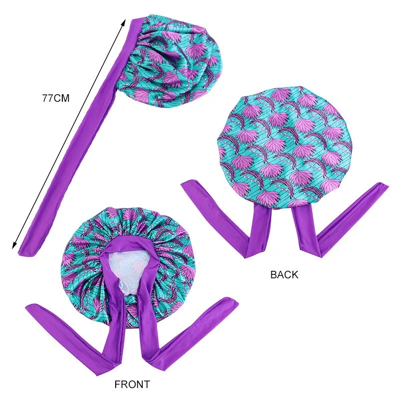 탄성 밴드 대형 새틴 보닛 슬리핑 캡 여성 아프리카 패턴 앙카라 프린트 모자, 조절 가능한 야간 수면 캡 소프트 헤드 커버