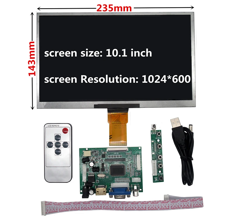 Imagem -05 - Polegada 1024*600 Tela Lcd com Hdmi-compatível Vga Driver Board Monitor para Raspberry pi Banana Mini Computador 10.1