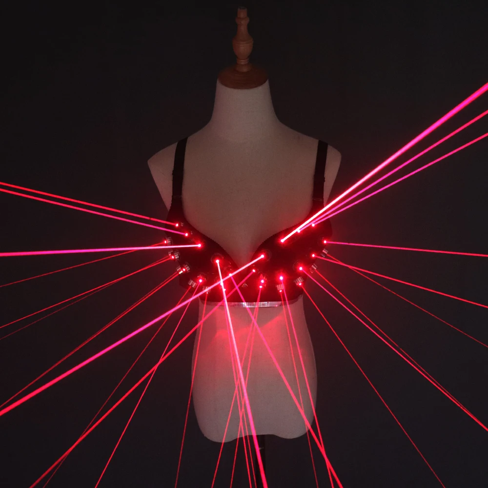 Fashion Red Laser Luminous Sexy Lady Bra Laser Show Stage Costumes For Singer Dancer Nightclub Performers