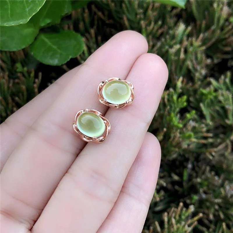 Designer craft prehnite oval egg noodle earrings twist twisted light luxury charm women's silver brand jewelry