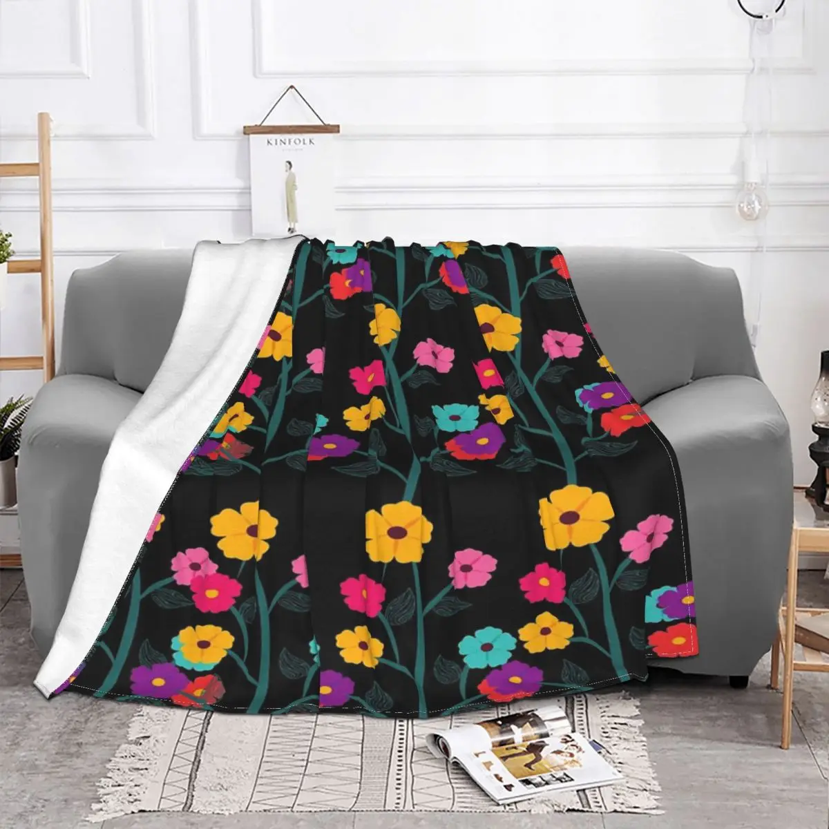 Manta con estampado de flores para el hogar, colcha bonita de varios colores, a cuadros, con capucha, 135