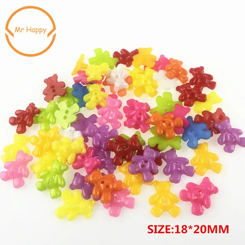 50PCs Bear Shape Mixed Colors Resin Buttons  for Sewing or Scrapbooking Garment Accessories