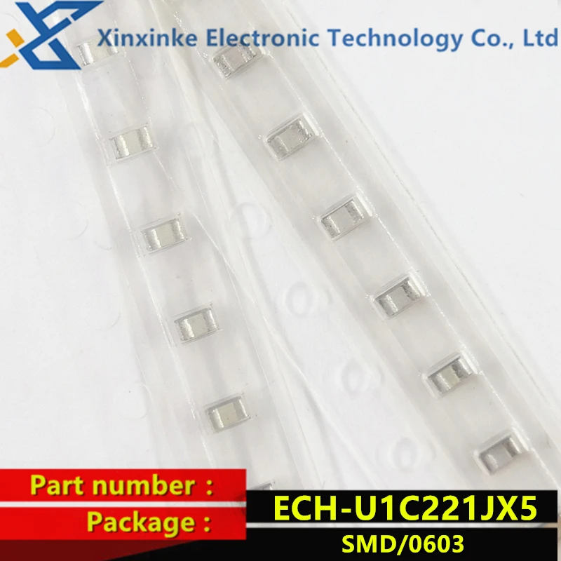 10PCS ECHU1C221JX5 Thin Film Capacitor 220pF 16VDC 5% 2% PPS 0603 ECH-U1C221JX5 CBB Polyester Capacitance New Original Genuine