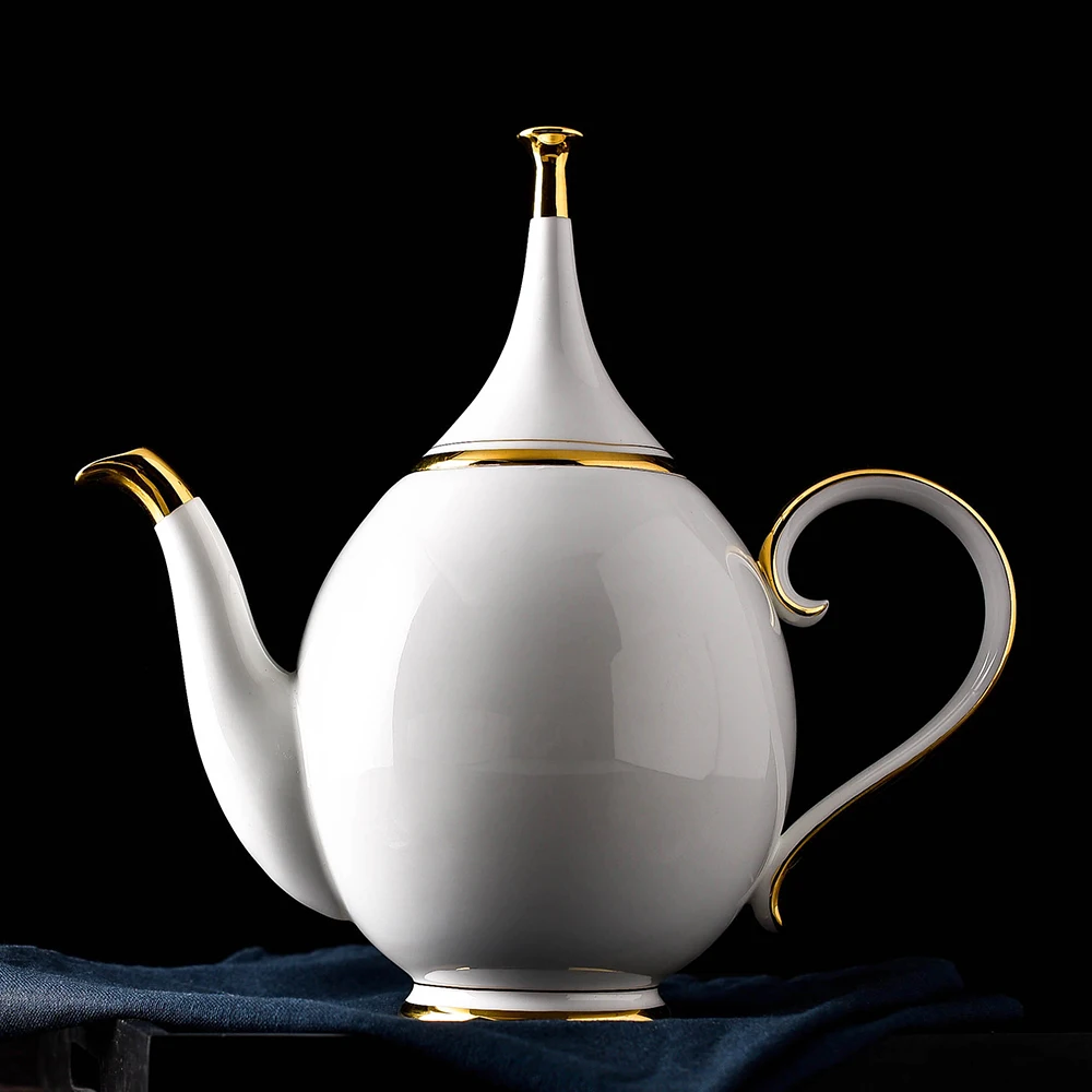 

Simple Style Hand Drawn Gold Line Fine Bone China Kettle Beautiful Ceramic American Pot for Tea Milk Drink