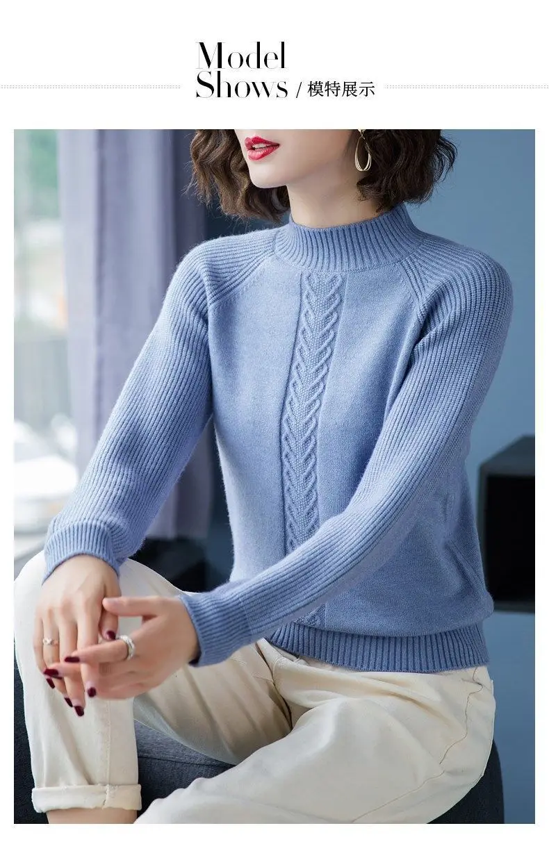 Fdfklak New Wool Sweater Women Cashmere Short Sweaters Large Size Loose Half High Neck Thick Tops Knitted Bottoming Shirt M-5XL