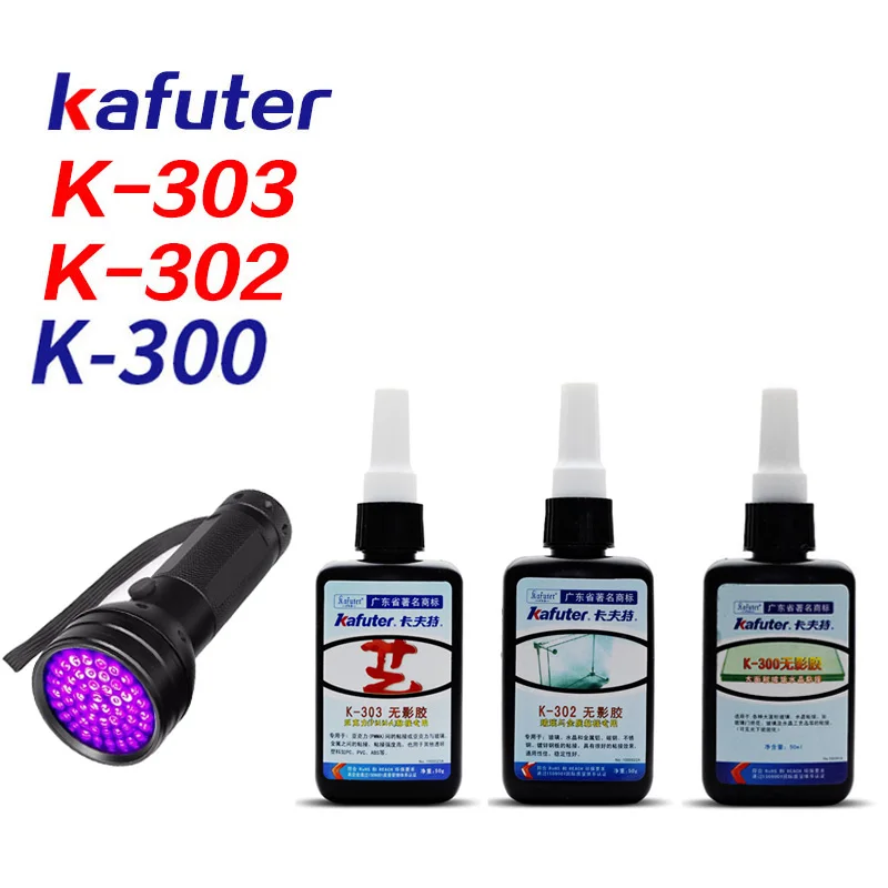 

Strong power 51led UV light +Kafuter 50ml UV Glue UV Curing Adhesive K-300 303 302 Transparent Crystal and Glass ABS Adhesive