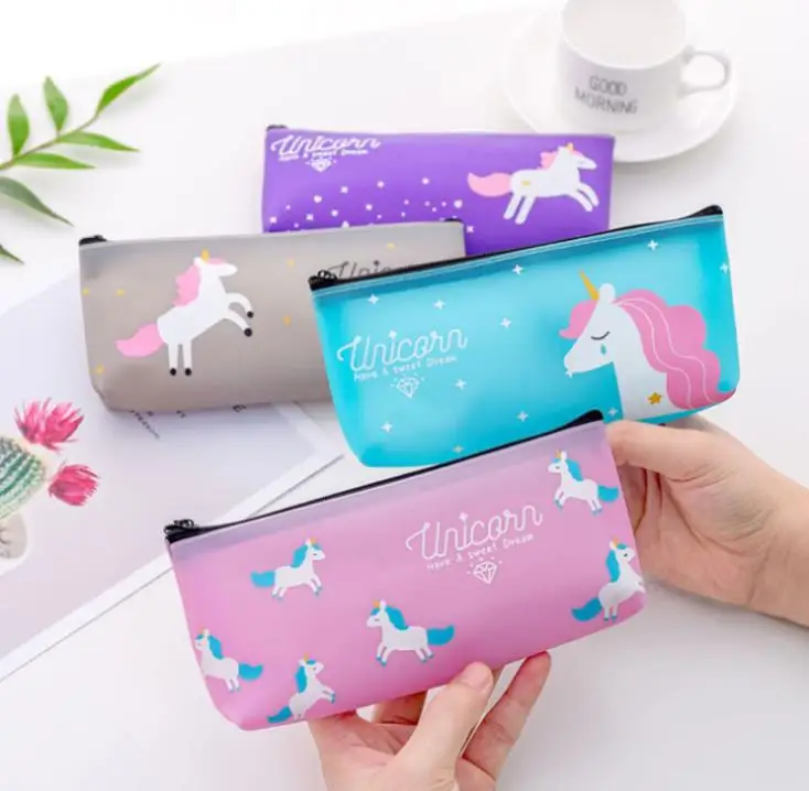 300pcs/lot Kawaii Cute Unicorn Pen Pencil Bag Silicon School Stationary Receive Tools Makeup Pouch Cosmetics Case SN3907